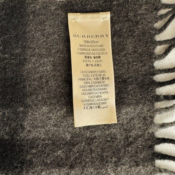Burberry Cashmere Gray Plaid Print Made in Scotland Scarf - Picture 7 of 9